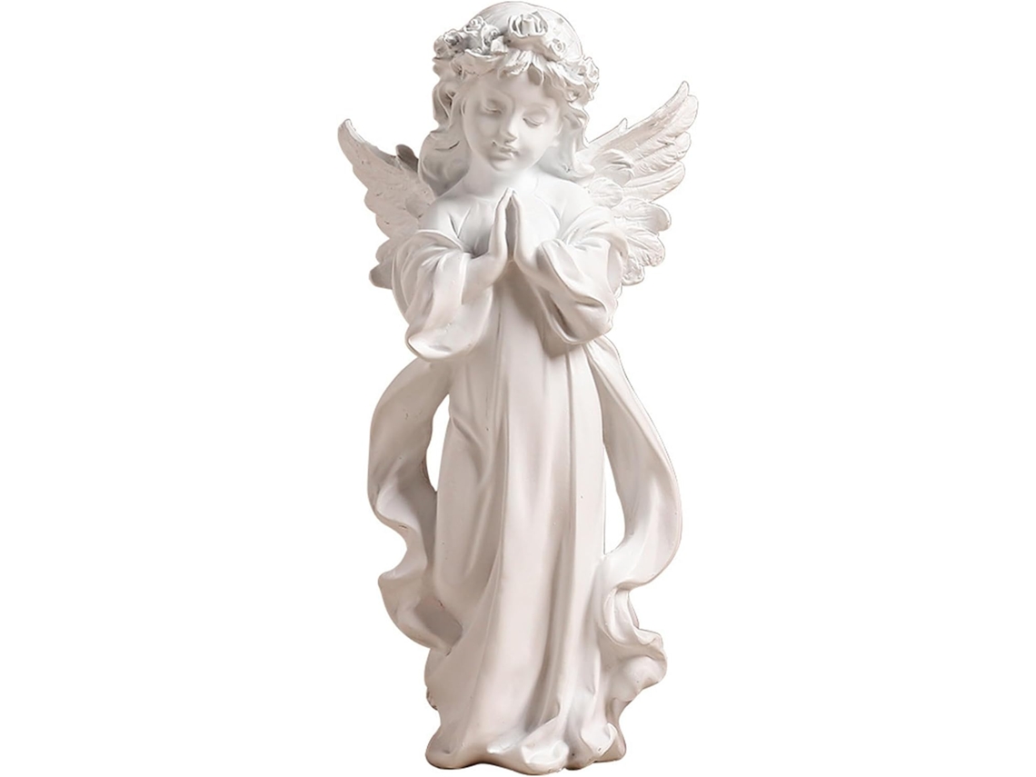 Estatua Artística De Resina De Una Niña Querubín Rezando, Pieza Decorativa De Escritorio.