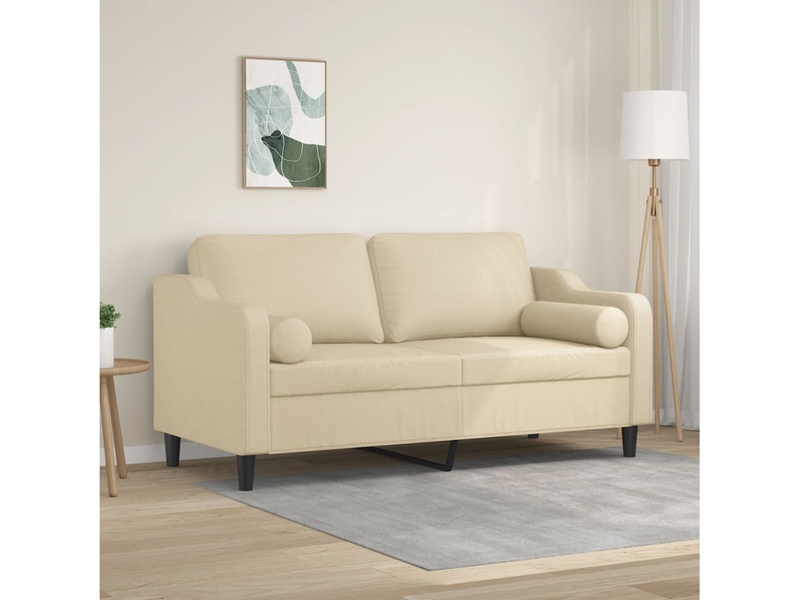 Sofá De 2 Plazas Con Cojines Tela Color Crema 140 Cm