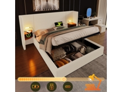 Cama Color Crema (160x200 Cm) Con Mesa Y Puerto Usb-c.