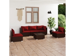 Conjunto de jardín DKD Home Decor de 6 piezas con cojines de mimbre marrón