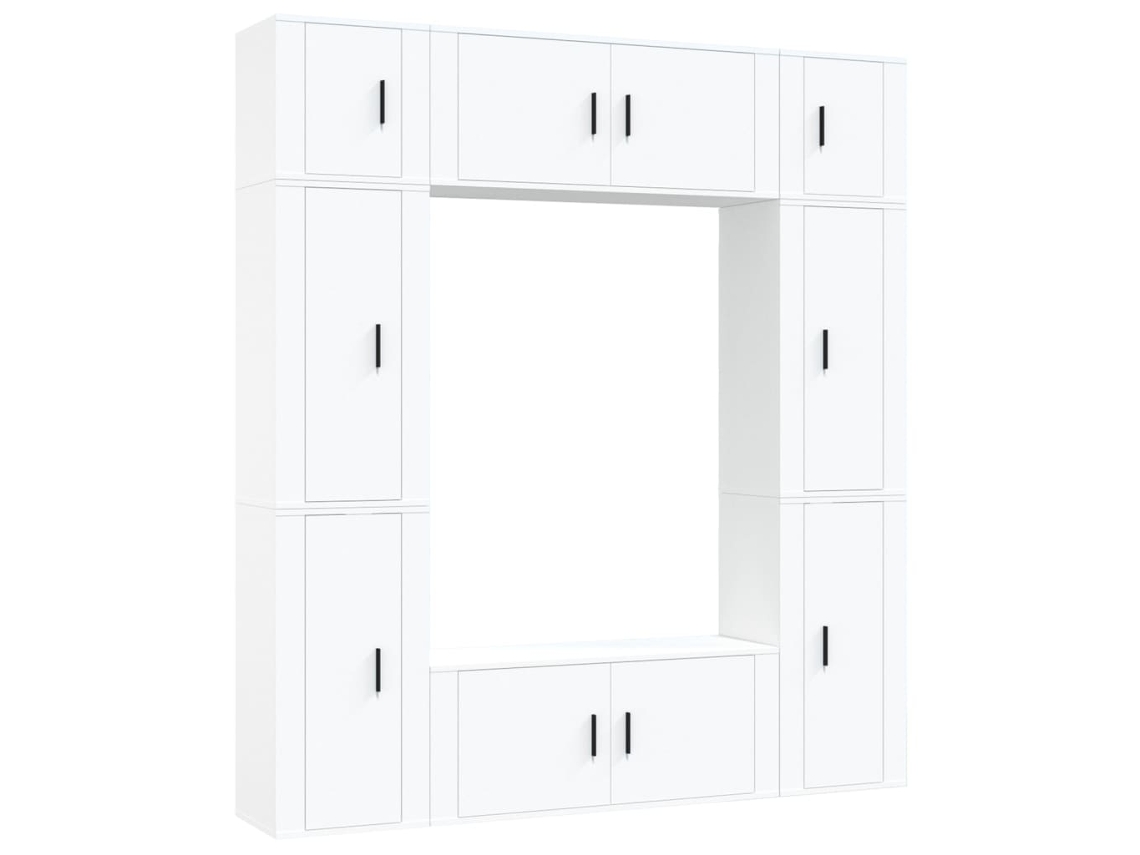 Conjunto de mueble para TV de 8 piezas, madera procesada, blanco, EXCLUSIVO DE LA CASA