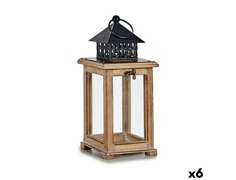Farol Marrón Negro Madera Metal 13 x 29 x 13 cm (6 Unidades) GIFT DECOR