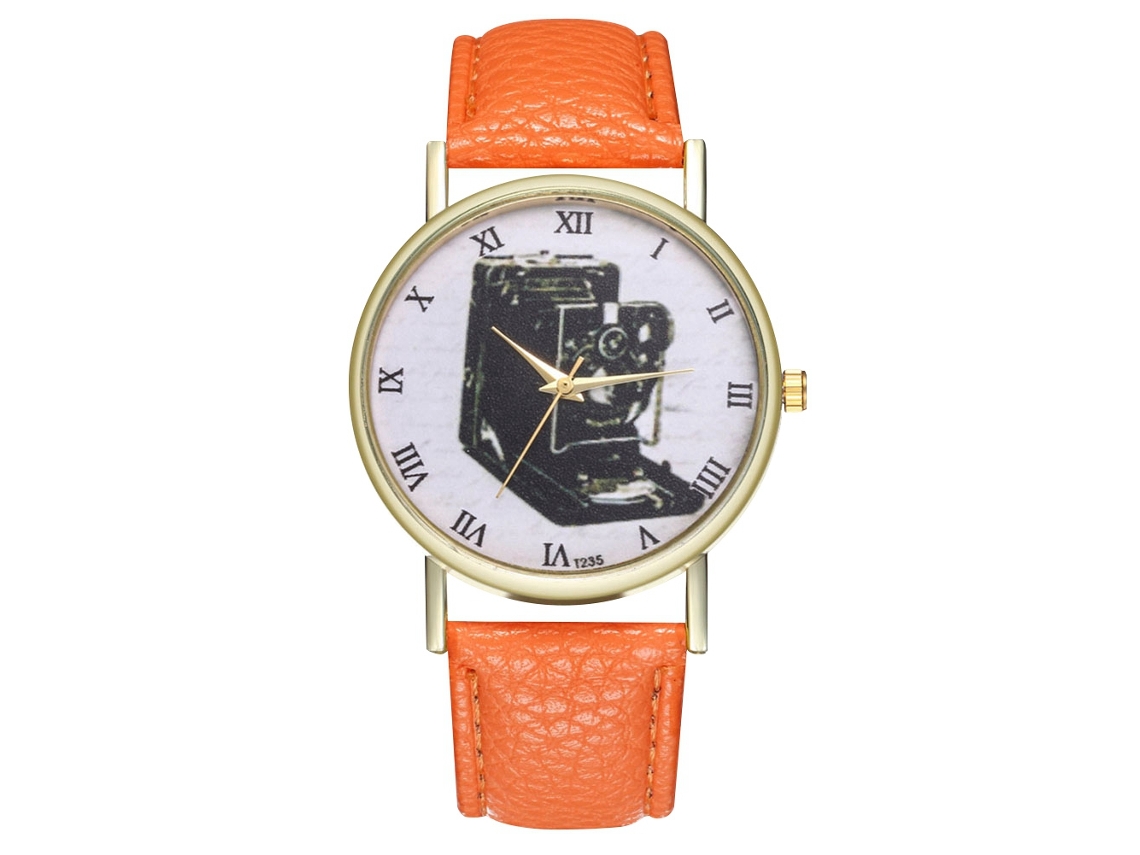 Reloj De Pulsera Analógico De Cuarzo Con Correa De Pu Estilo Clásico Para Mujer Y Hombre (naranja)
