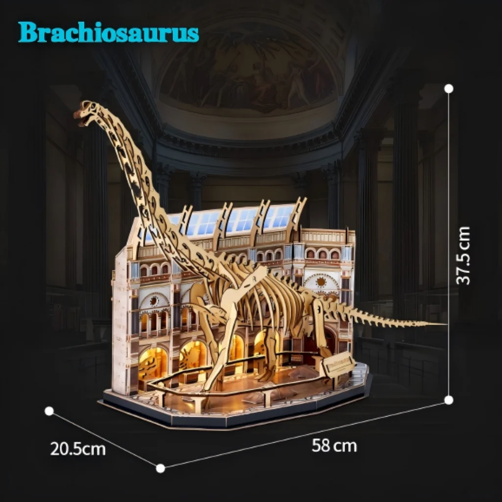 Rompecabezas de madera 3D de dinosaurios (Brachiosaurus) para museos de historia natural.