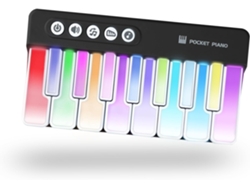 Mini piano de juguete Eifson con teclado, piano de bolsillo portátil con luces para niños pequeños (negro)