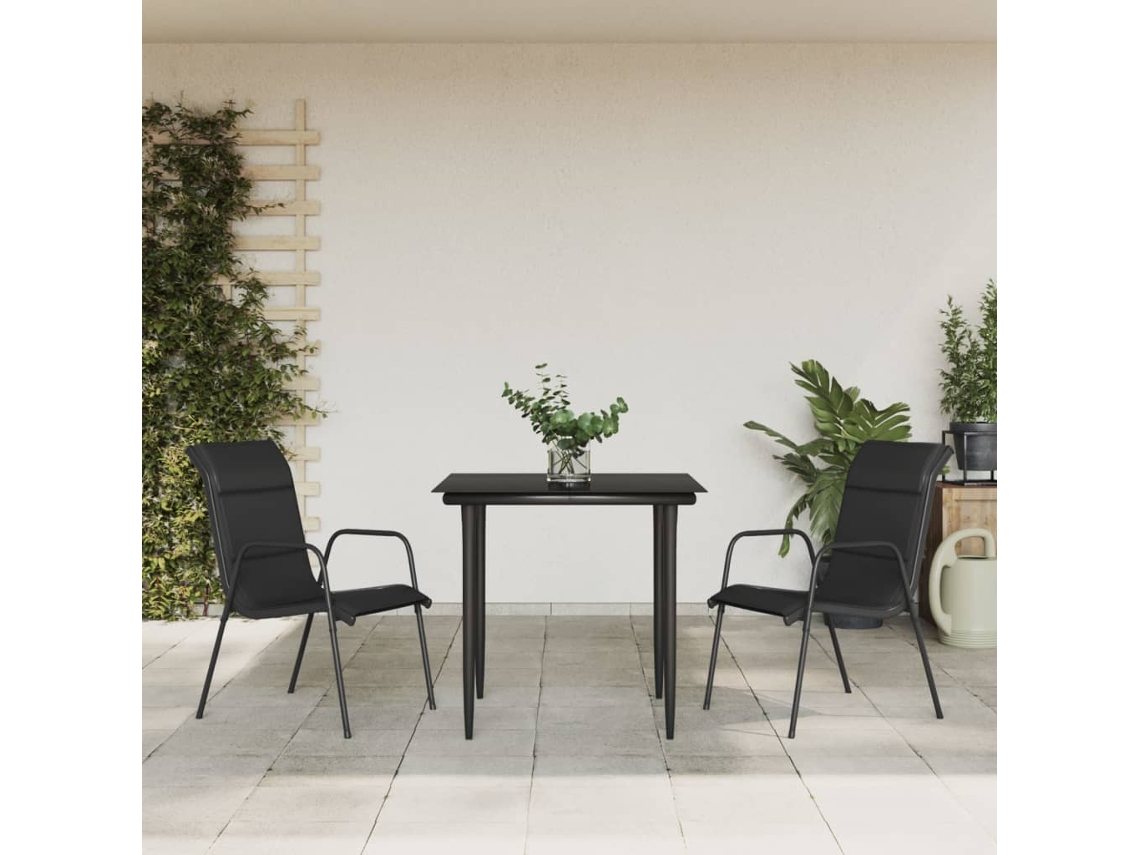 3 Pcs Conjunto De Jantar Para Jardim Aço E Textilene Preto Dkd Decoración Del Hogar
