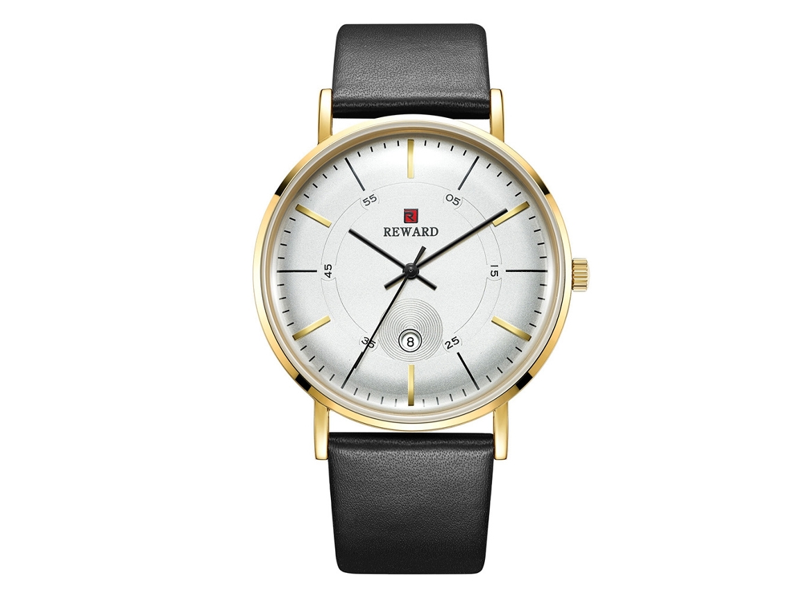Reloj De Cuarzo Para Hombre Con Correa De Pu Resistente Al Agua, Fashion, Calendario (oro+blanco)