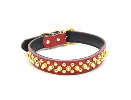 Collar de cuero para perros con púas doradas, para evitar que el perro sea atrapado por perros más grandes.