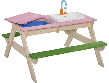 Mesa De Exterior outsunny madera 94x89x505 cm picnic verde rosa picea