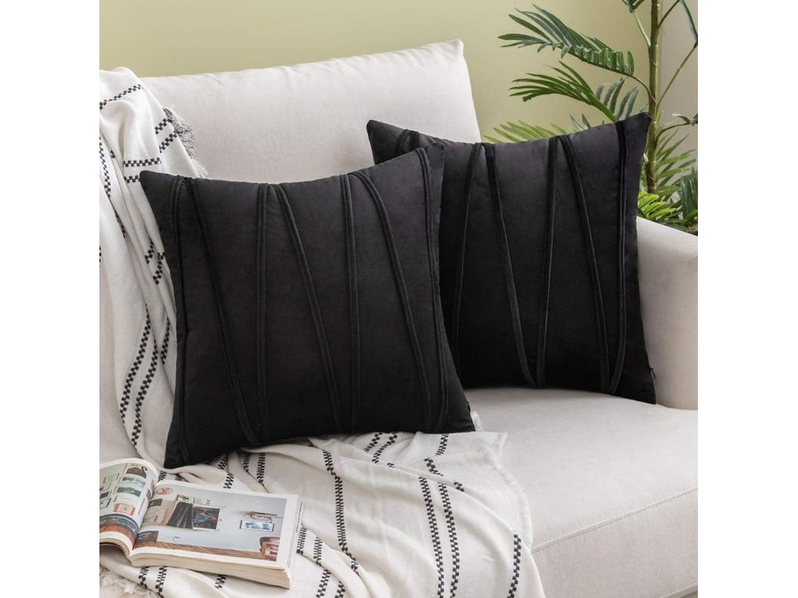 2026-41242-funda Almohada Terciopelo Rayas Diagonales Invisible Cremallera 2 Piezas 45x45cm Negro