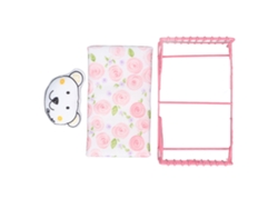 Cama De Metal Para Casa De Muñecas, Escala 1:12, Con Estampado De Flores Rosas Y Decoración De Oso.