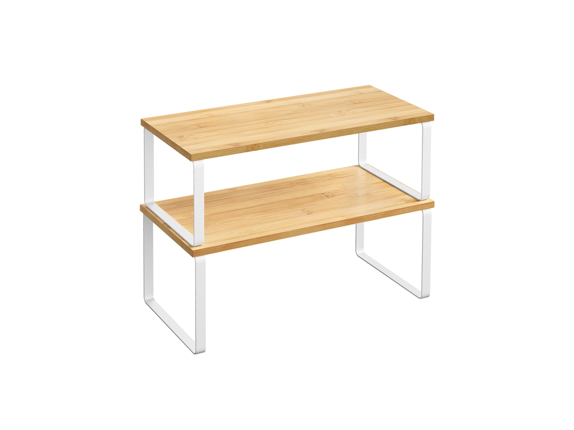 Set De 2 Estantes Organizadores De Cocina Apilables - Blanco Nube Y Beige Natural