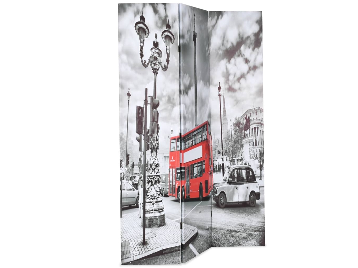Separador de ambientes plegable | Separador de ambientes | Separador de ambientes con diseño de autobús londinense 120x170 cm Blanco y negro