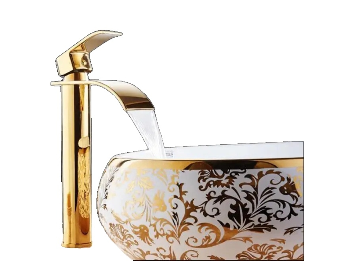 Grifo de baño, acabado dorado, diseño cascada, dorado alto B