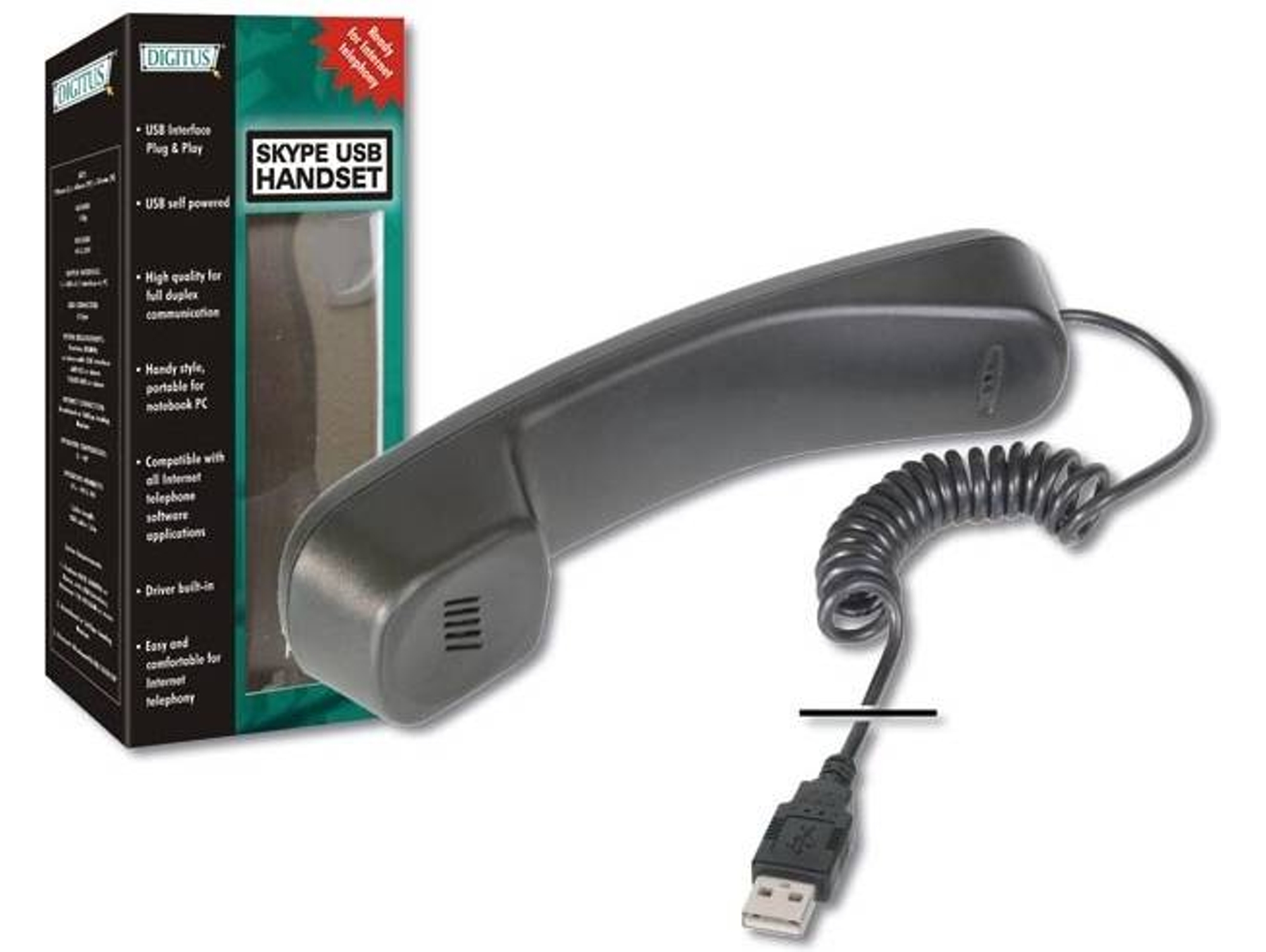 Auricular para Teléfono fijo Con Cable DIGITUS SKYPE USB