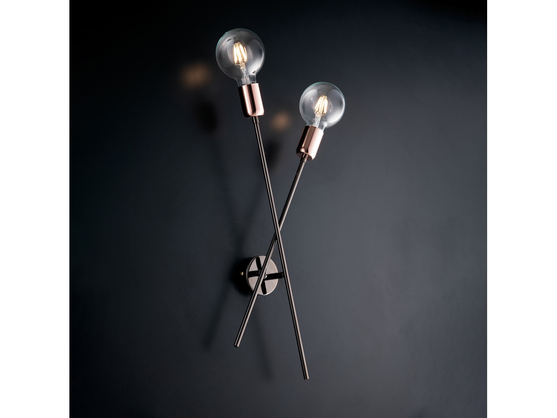 Bloom - Aplique De Hierro Cromado, Negro Y Cobre 2 Luces L.20 - P.9 - Bl200-ap2-nr