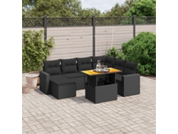 Conjunto de sofá de jardín de 8 piezas con cojines en mimbre sintético negro de DKD Home Decor