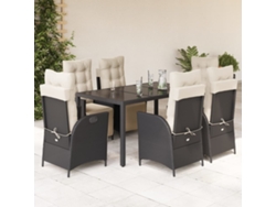 Juego de comedor de jardín de 7 piezas con cojines, mimbre sintético negro, DKD Home Decor
