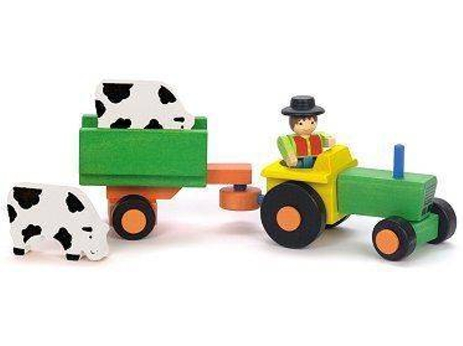 Juguete de Madera JEUJURA Tractor con 2 vacas