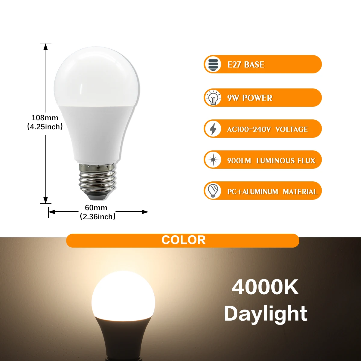 Bombillas Led De 9w (e27, 4000k, 2 Unidades), Luces Decorativas Para El Hogar.