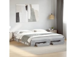Cama Con Cajones Madera Ingeniería Gris Sonoma 200x200 Cm