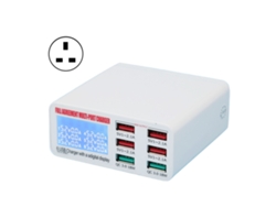 Cargador De Pared Usb Múltiple Qc3.0 6 Puertos Adaptador De Poder Con Pantalla Led Uk