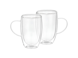 Juego de 2 vasos CHEFFINGER con asa de doble pared, 350 ml, en vidrio de borosilicato transparente sólido