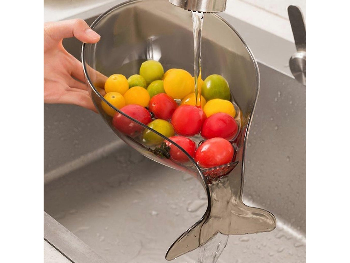 Cesta escurridora con forma de ballena, bandeja de goteo multifuncional para frutas y verduras, colador de cocina transparente negro.