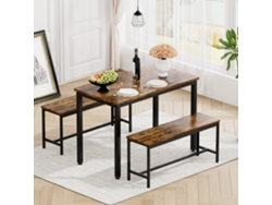 Conjunto De Barra De Comedor Con 2 Taburetes De Estilo Industrial, Marrón Y Negro, 110x60x75cm