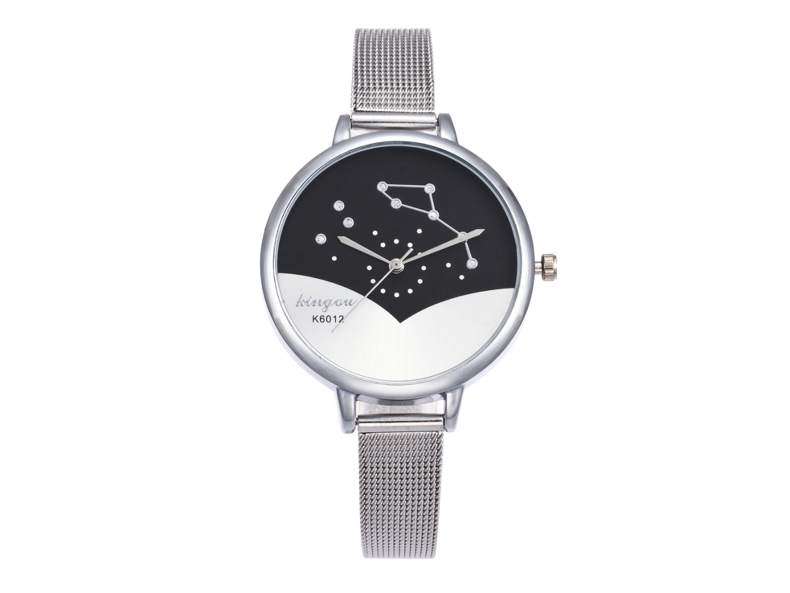 Reloj De Pulsera Delgado De Moda Para Mujer Con Correa De Malla, Cuarzo De Aleación, Plata/negro.