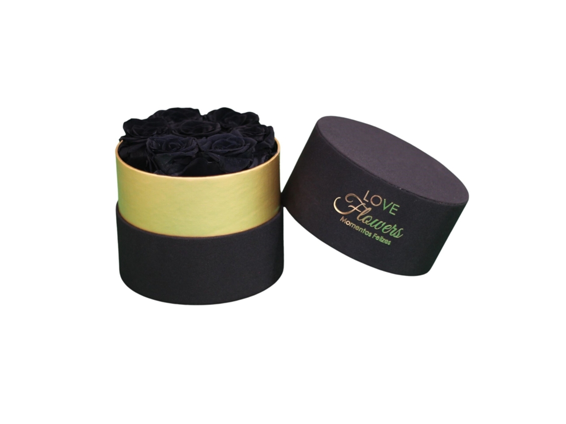 7 rosas naturales preservadas negras LOVE Flowers - Colección Gold Circle Rose