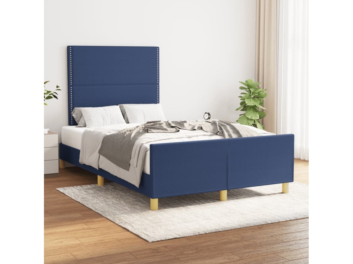 Estructura De Cama Sin Colchón Tela Azul 120x190 Cm