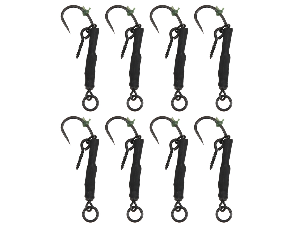 Kit de 8 anzuelos Ronnie Rigs romos para pesca de carpas, negros, tamaño 6