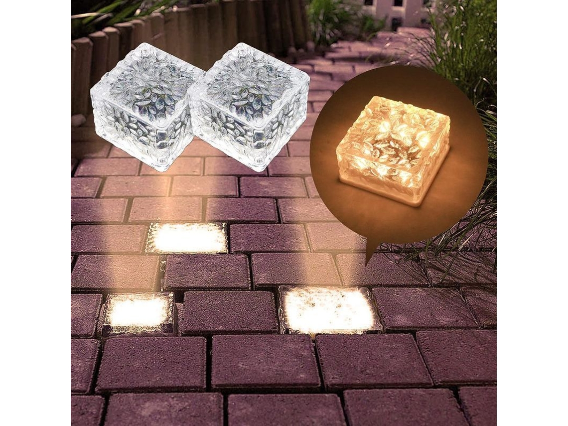 Luminária solar de tijolo de PVC 2026 com luz branca quente, 2 peças, para jardim externo.