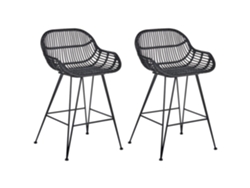 Conjunto De 2 Bancos De Bar Beliani Terrell De Rattan Preto 54x57x94