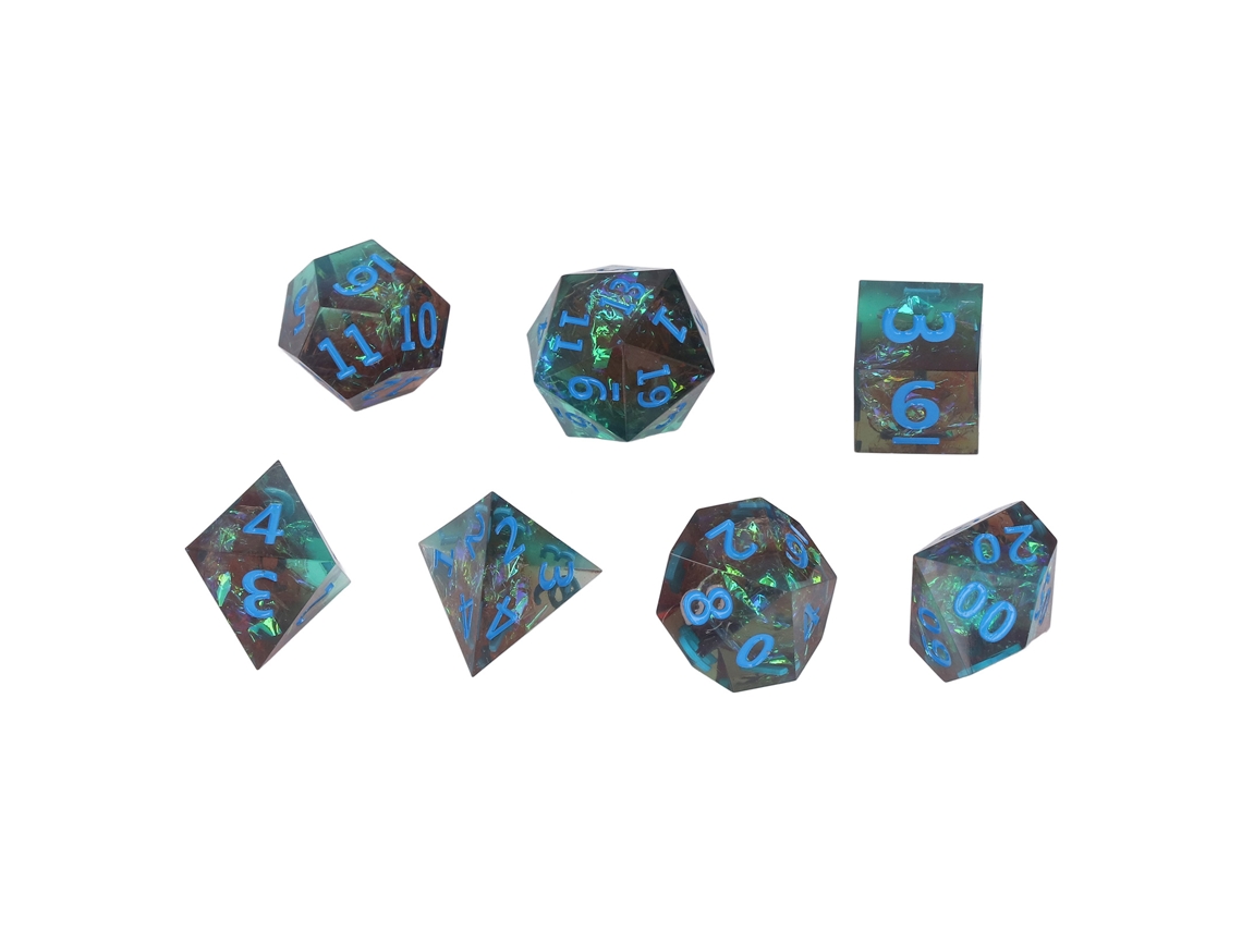 Bj-set De 7 Dados Poliédricos De Resina Epoxi Com Números Claros, Equilibrados Para Jogos De Mesa E Rpg