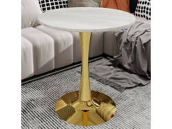 Mesa De Centro 70 Cm - Estilo Mid-century, Tablero Redondo De Mármol - Dorado Y Blanco