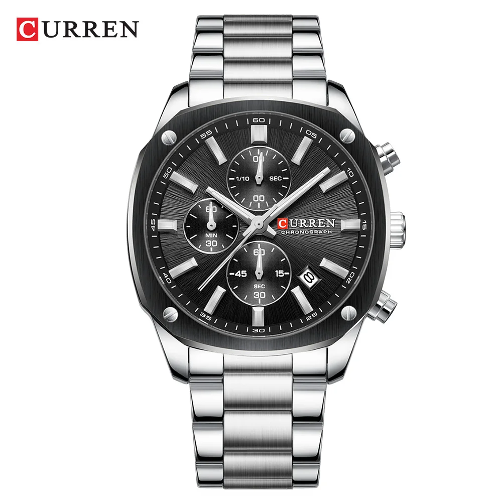 Reloj Cronógrafo Deportivo Para Hombre Con Pulsera De Acero Inoxidable, Esfera Grande Y Agujas Luminosas.