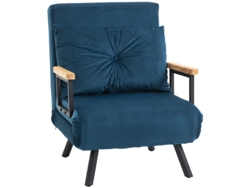 Sofá cama convertible en sillón reclinable para invitados, respaldo de terciopelo, respaldo ajustable, azul, 63 x 73 x 81 cm, BAGOLY