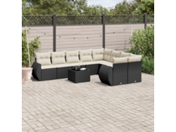Conjunto de sofá de jardín de 10 piezas con cojines en mimbre sintético negro de DKD Home Decor
