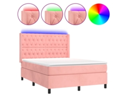 Maison Exclusive - Cama Box Spring Colchón Y Led Terciopelo Rosa 140x200 Cm