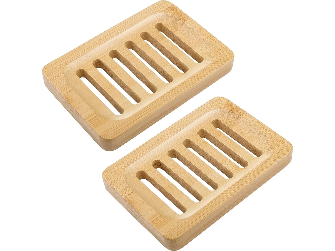 Juego de 2 jaboneras MDUG de bambú y madera con bandeja escurridora