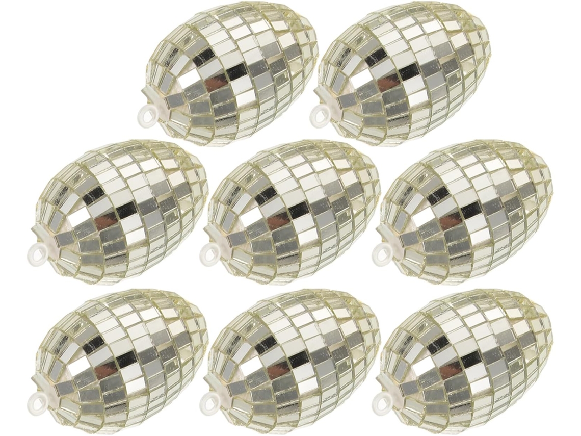 Juego 8 Huevos Decorativos Mosaico Poliestireno Vidrio Plateado Brillante 4x6 Adornos Colgantes Árbol Pascua