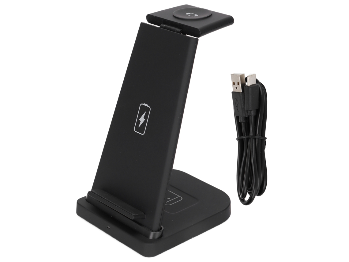 Base De Carga Inalámbrica Portátil Desmontable 3 En 1 Para Teléfono Móvil, Reloj Y Auriculares - Negra
