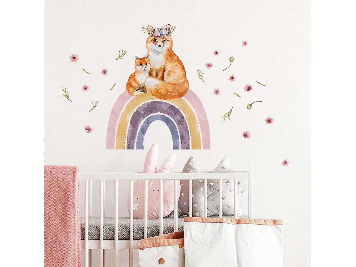 Rebe-stickers De Pared De Animales Arcoíris Y Flores Para Niños, Decoración Para Habitación, Salón, Oficina Y Cocina