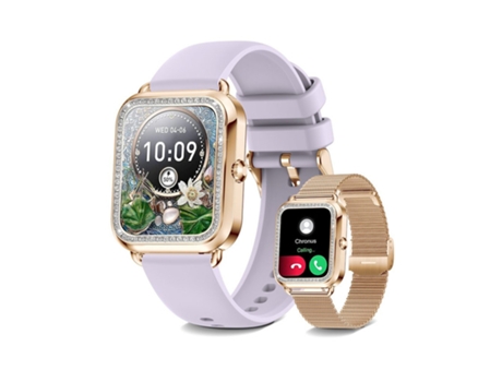 Smartwatch 1,57 Pulgadas Podómetro Reloj Mujer HD Pantalla Táctil Completa Android/Ios Púrpura BISBISOUS