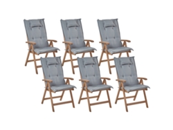 Conjunto De 6 Cadeiras De Exterior Ajustáveis Beliani Amantea De Madeira De Acácia Castanho 54x69x105