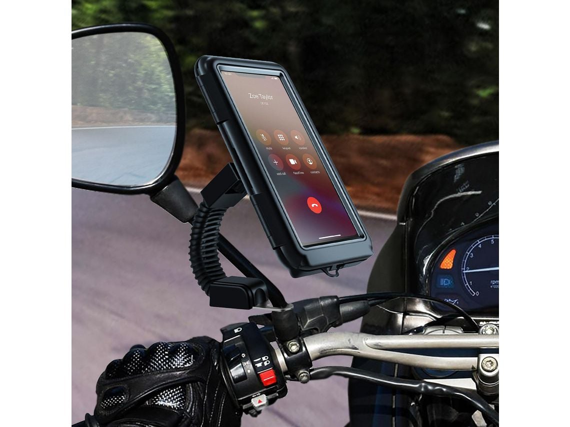 Soporte Moto para Móvil Fijación Retrovisor Funda Impermeable Táctil LINQ  Negro
