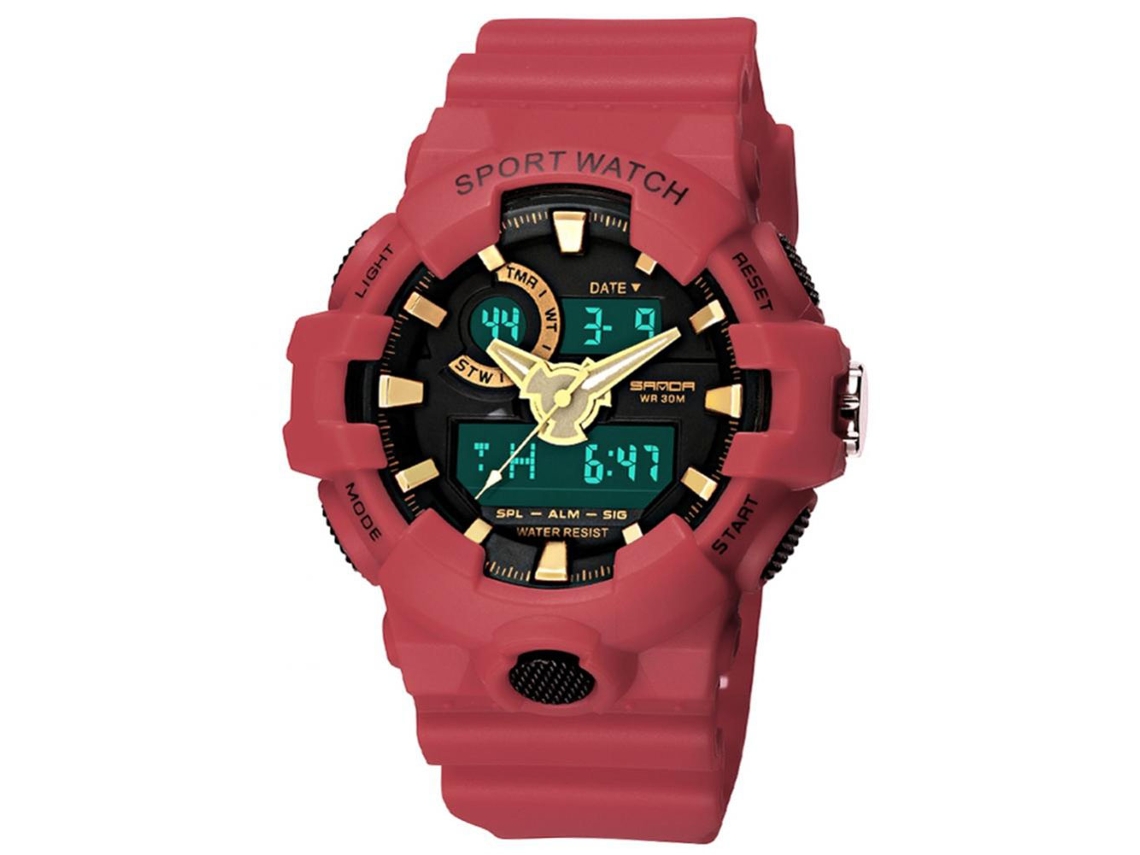Reloj Electrónico Multifuncional Sanda Impermeable Doble Display Deportivo Rojo