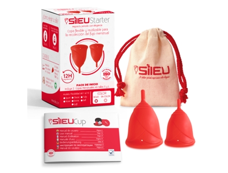 Copa Menstrual SILEU Rose Flexibilidad Soft, Pack Talla S+L - Rojo)